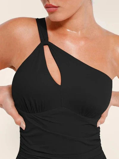 Valantomode | One-Shoulder Ruched One-Piece Swimsuit with Built-In Chest Support