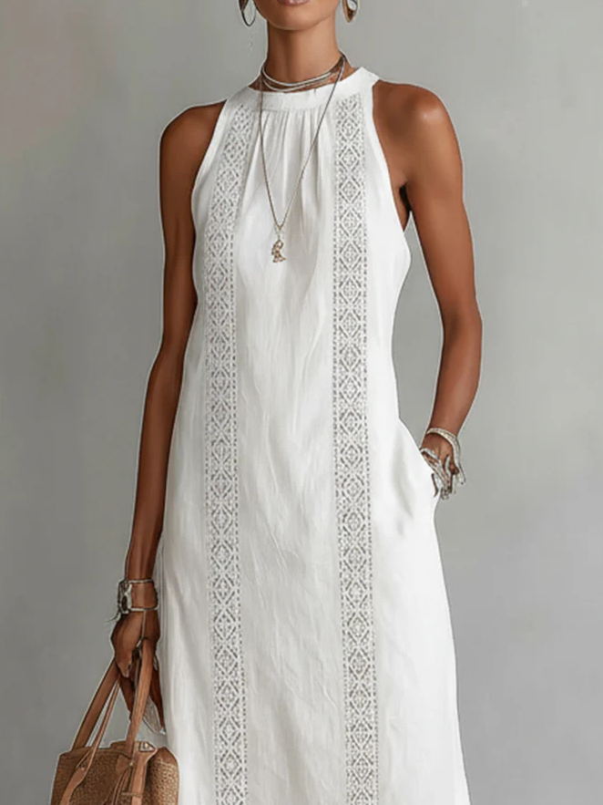 Valantomode | Chic Midi Dress with Elegant Kant Detail for Women