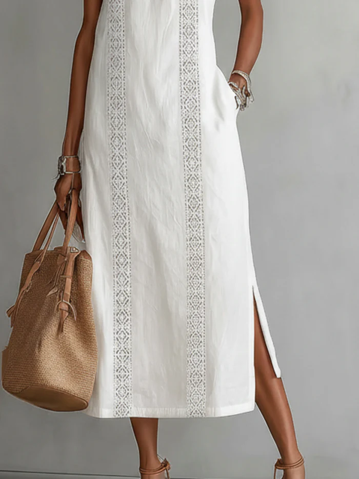Valantomode | Chic Midi Dress with Elegant Kant Detail for Women