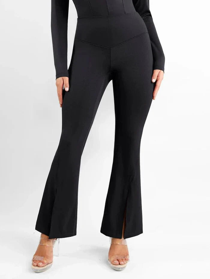 Valantomode | High-Waisted Flare Shapewear Pants with Tummy Control and Split Hem