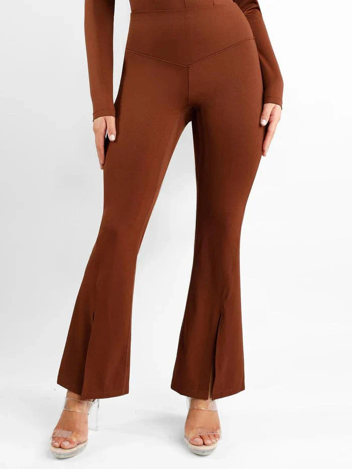 Valantomode | High-Waisted Flare Shapewear Pants with Tummy Control and Split Hem
