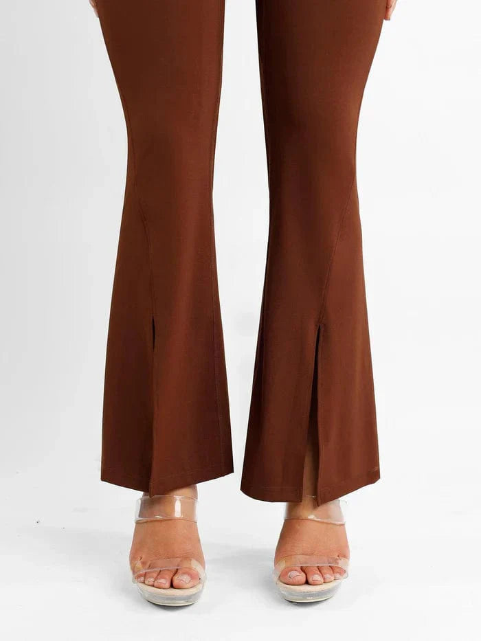 Valantomode | High-Waisted Flare Shapewear Pants with Tummy Control and Split Hem