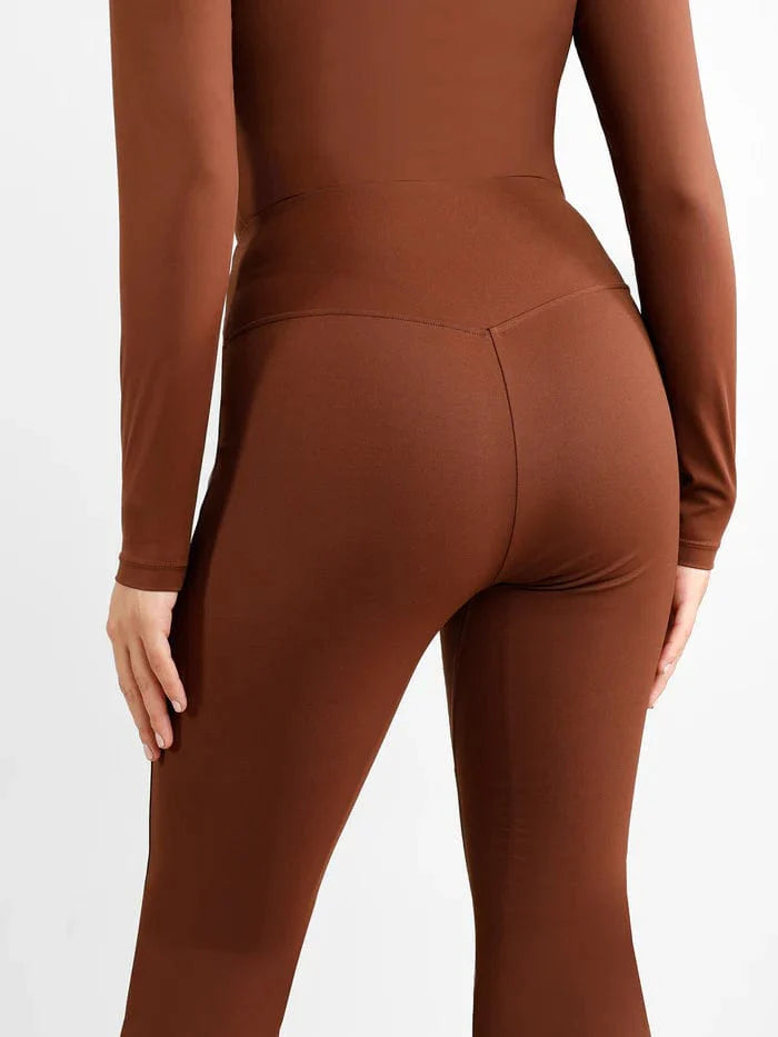 Valantomode | High-Waisted Flare Shapewear Pants with Tummy Control and Split Hem