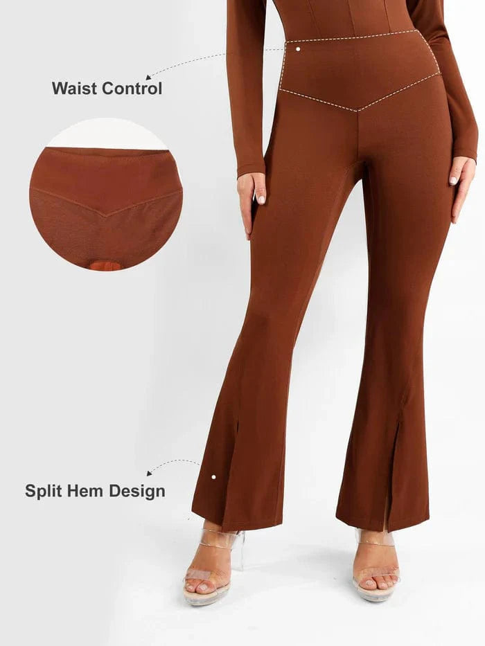 Valantomode | High-Waisted Flare Shapewear Pants with Tummy Control and Split Hem