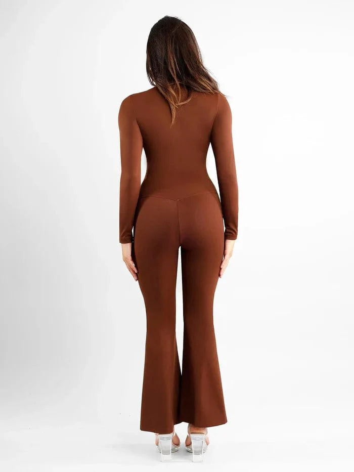 Valantomode | High-Waisted Flare Shapewear Pants with Tummy Control and Split Hem