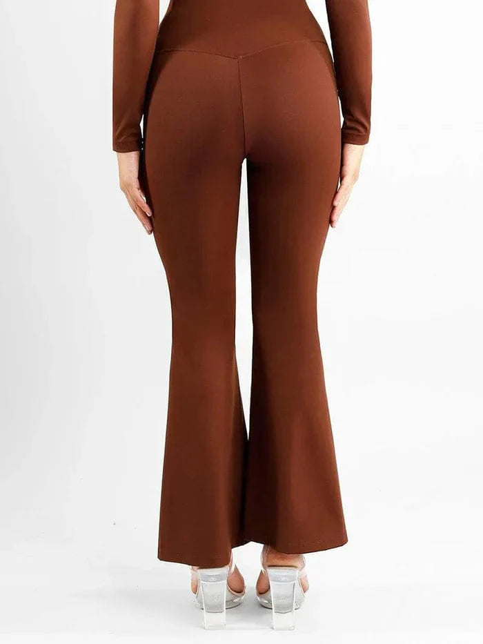 Valantomode | High-Waisted Flare Shapewear Pants with Tummy Control and Split Hem