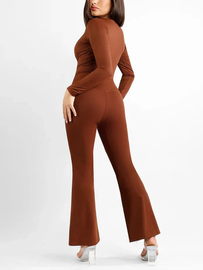 Valantomode | High-Waisted Flare Shapewear Pants with Tummy Control and Split Hem