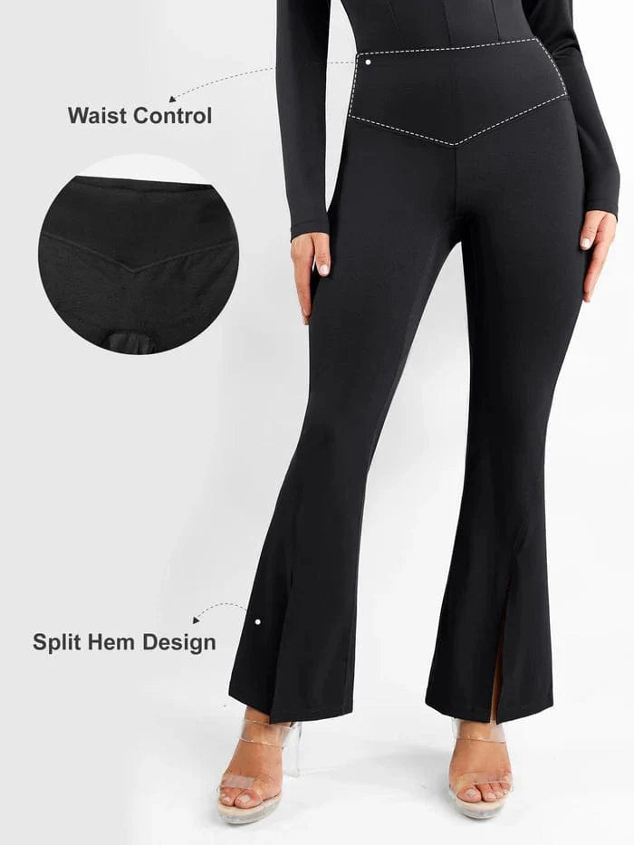 Valantomode | High-Waisted Flare Shapewear Pants with Tummy Control and Split Hem
