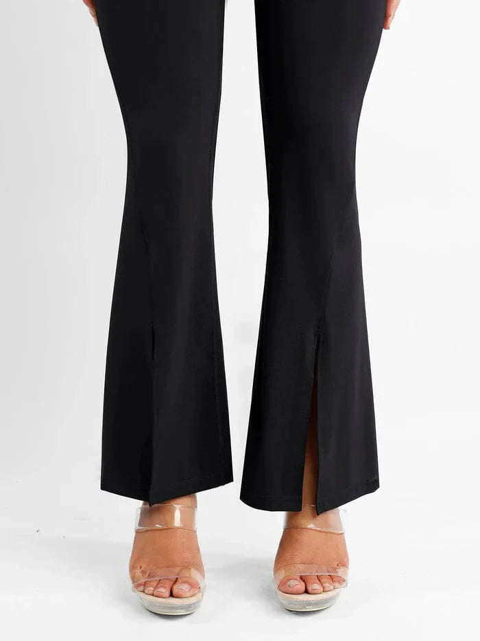 Valantomode | High-Waisted Flare Shapewear Pants with Tummy Control and Split Hem