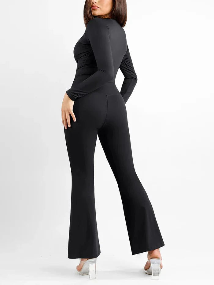 Valantomode | High-Waisted Flare Shapewear Pants with Tummy Control and Split Hem