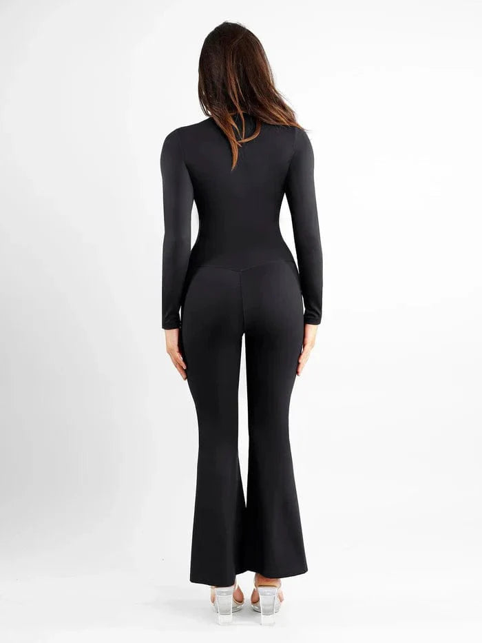 Valantomode | High-Waisted Flare Shapewear Pants with Tummy Control and Split Hem