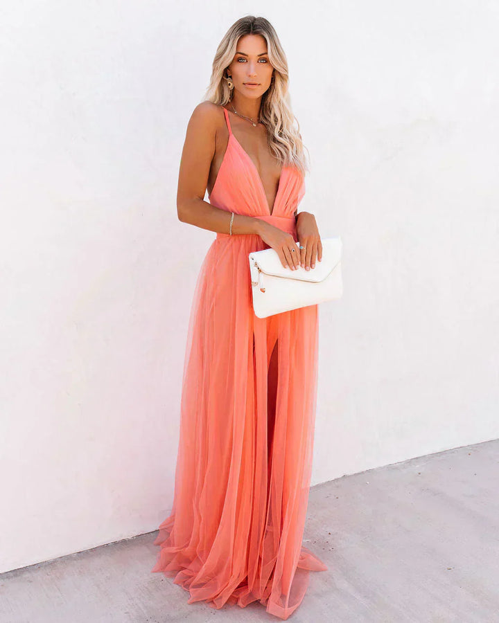 Valantomode | Elegant Tulle Maxi Dress for Effortless Glamour