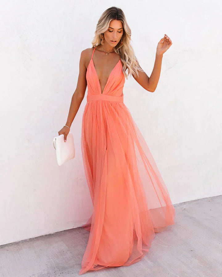 Valantomode | Elegant Tulle Maxi Dress for Effortless Glamour