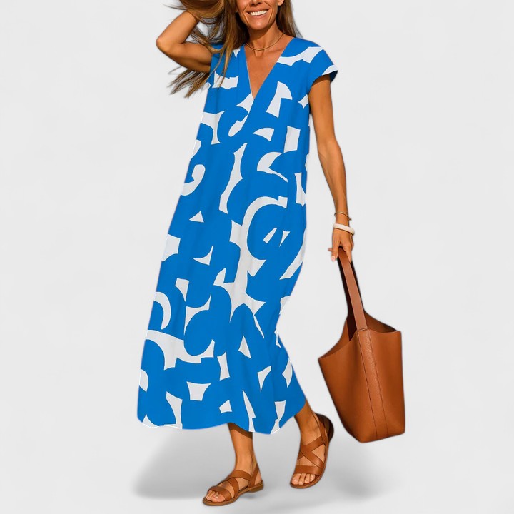 Valantomode | Beautiful Flowing V-Neck Dress for Casual Outings