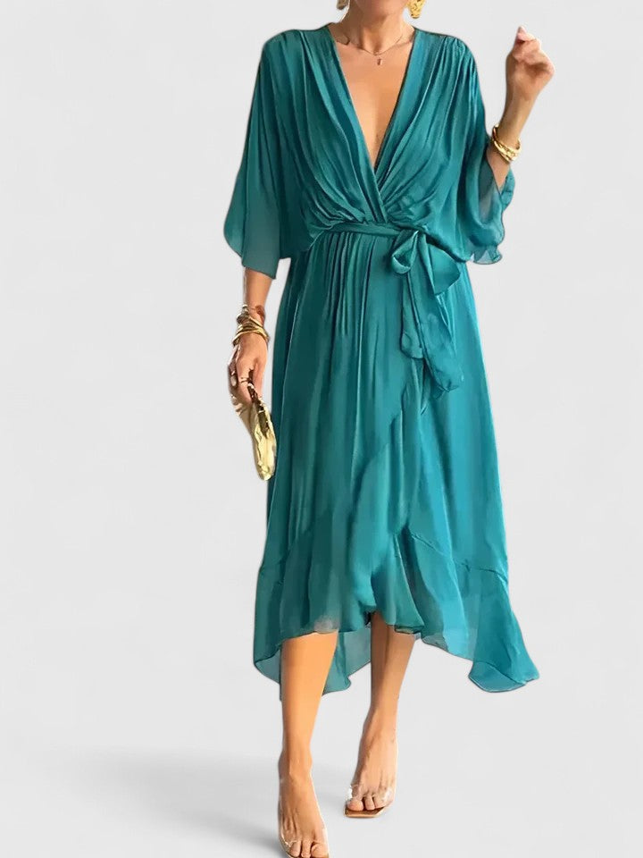 Valantomode | Chic V Neck Dress for Effortless Day to Night Style