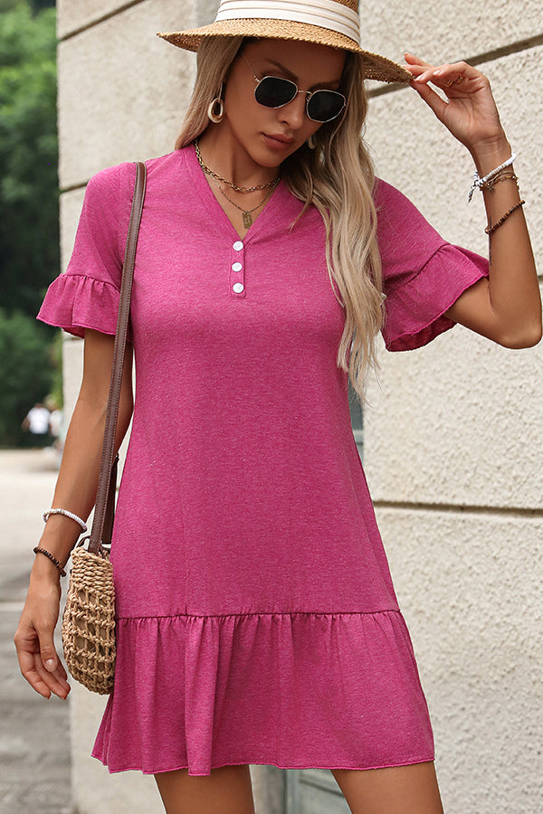 Valantomode | Chic Solid Color Puff Sleeve Mini Dress for Casual Elegance