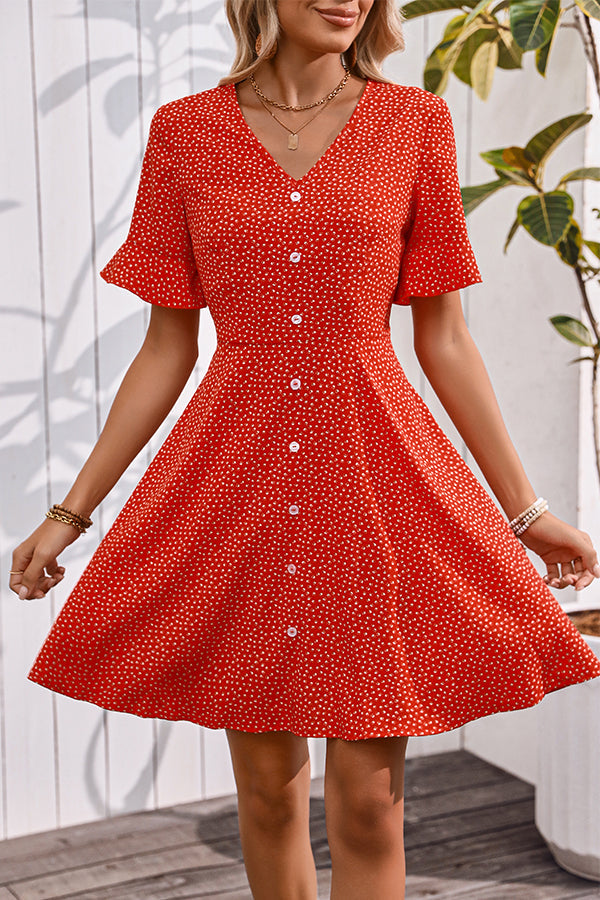 Valantomode | Chic Floral V Neck Button-Up Casual Dress