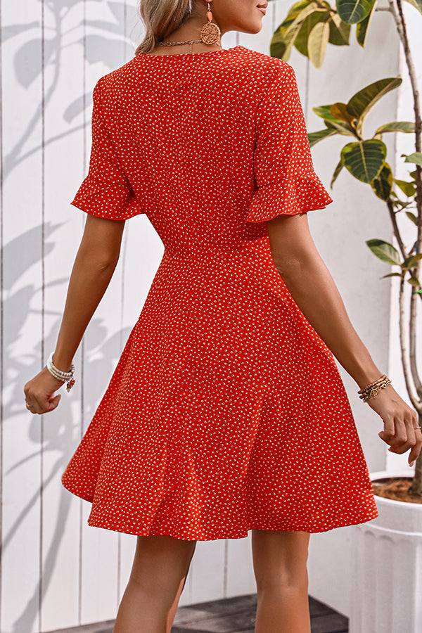 Valantomode | Chic Floral V Neck Button-Up Casual Dress