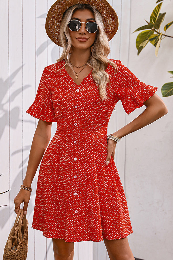 Valantomode | Chic Floral V Neck Button-Up Casual Dress