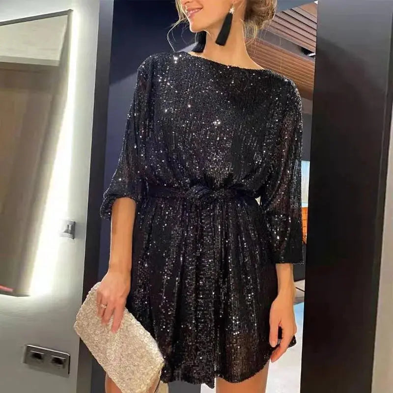 Valantomode | Eye-catching A-Line Dress with Long Sleeves for Parties