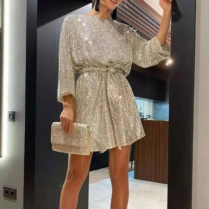Valantomode | Eye-catching A-Line Dress with Long Sleeves for Parties