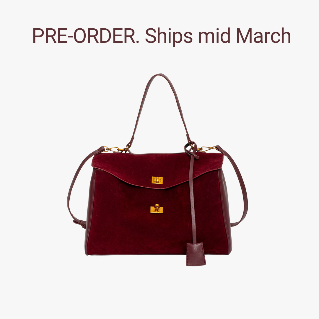 Valantomode | Velvet Vanguard Tote – Premium Faux Suede Business Bag with Turn-Lock & Vegan Leather Handles