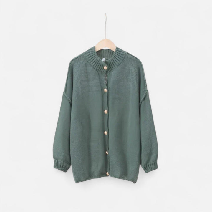Valantomode | Women’s Buttoned Knit Cardigan – Linear Softness & Sculpted Elegance