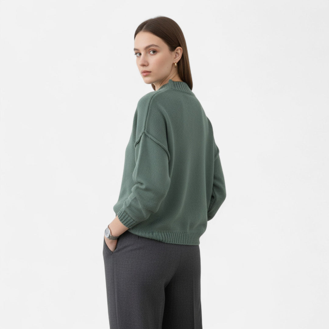 Valantomode | Women’s Buttoned Knit Cardigan – Linear Softness & Sculpted Elegance