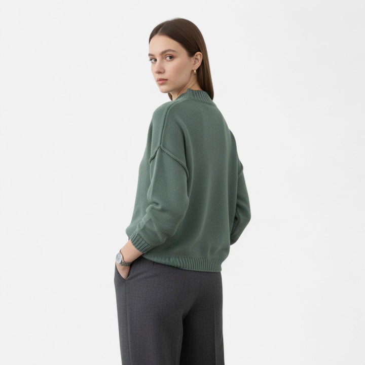 Valantomode | Women’s Buttoned Knit Cardigan – Linear Softness & Sculpted Elegance