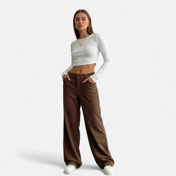Valantomode | Wide-Leg Corduroy Pants Women