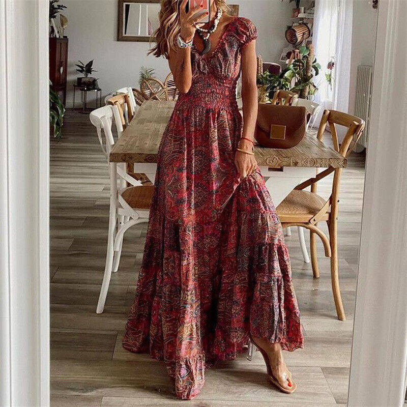 Valantomode | Bohemian Maxi Dress with Adjustable Fit for Women