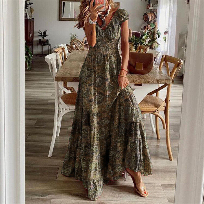 Valantomode | Bohemian Maxi Dress with Adjustable Fit for Women