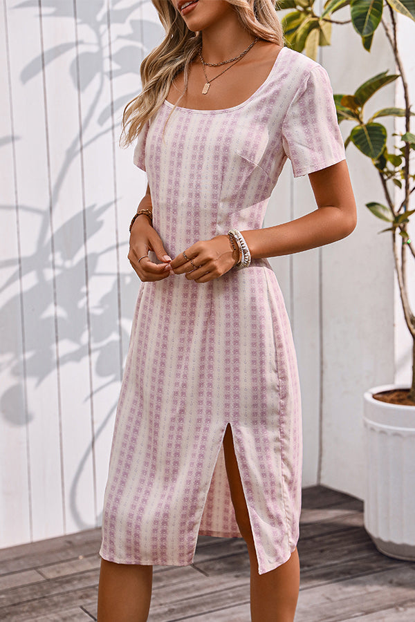 Valantomode | Chic Stripe Square Neck Casual Dress with Side Split