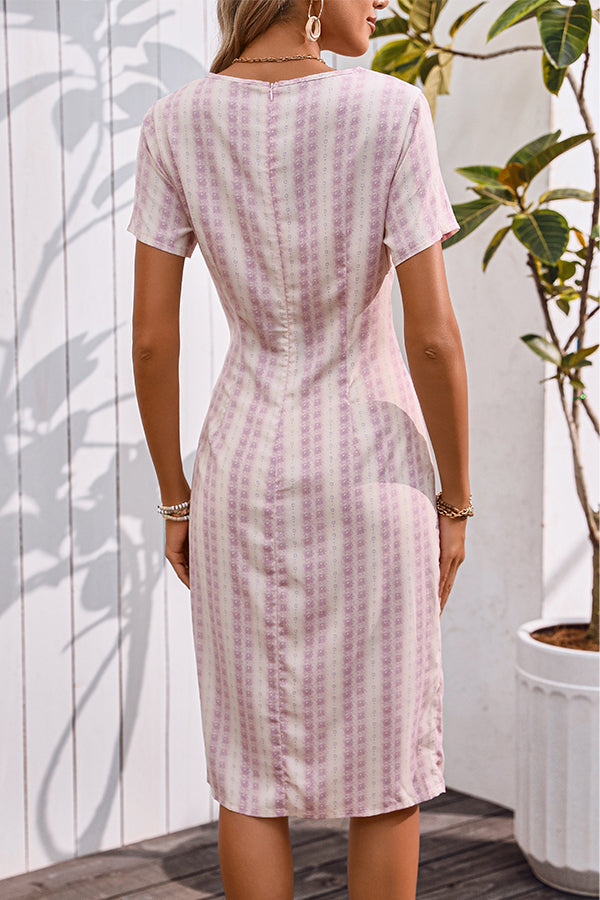 Valantomode | Chic Stripe Square Neck Casual Dress with Side Split