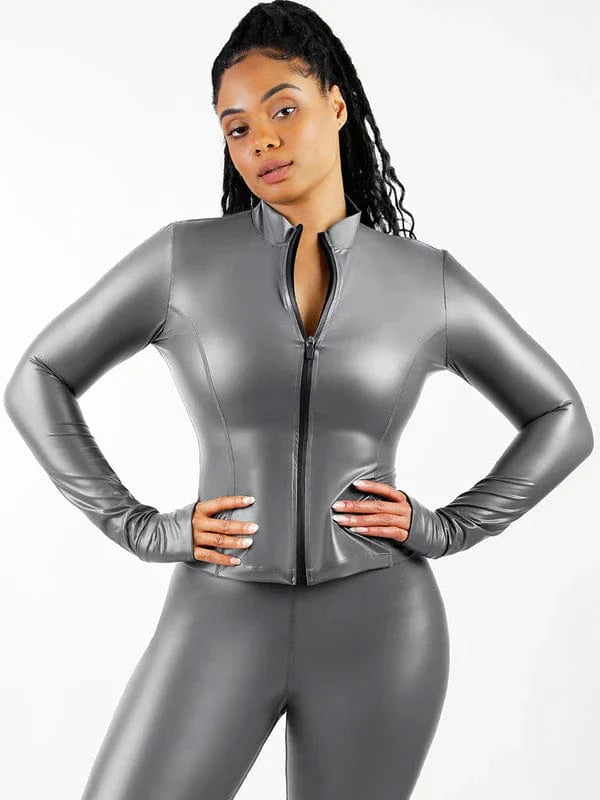 Valantomode | Silver Film Long Sleeve Sauna Suit Shaper Top