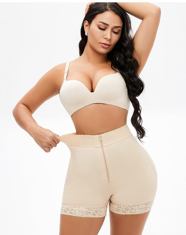 Valantomode | Front-Zip Lace Shaper Shorts for Tummy Control and Hip Enhancement