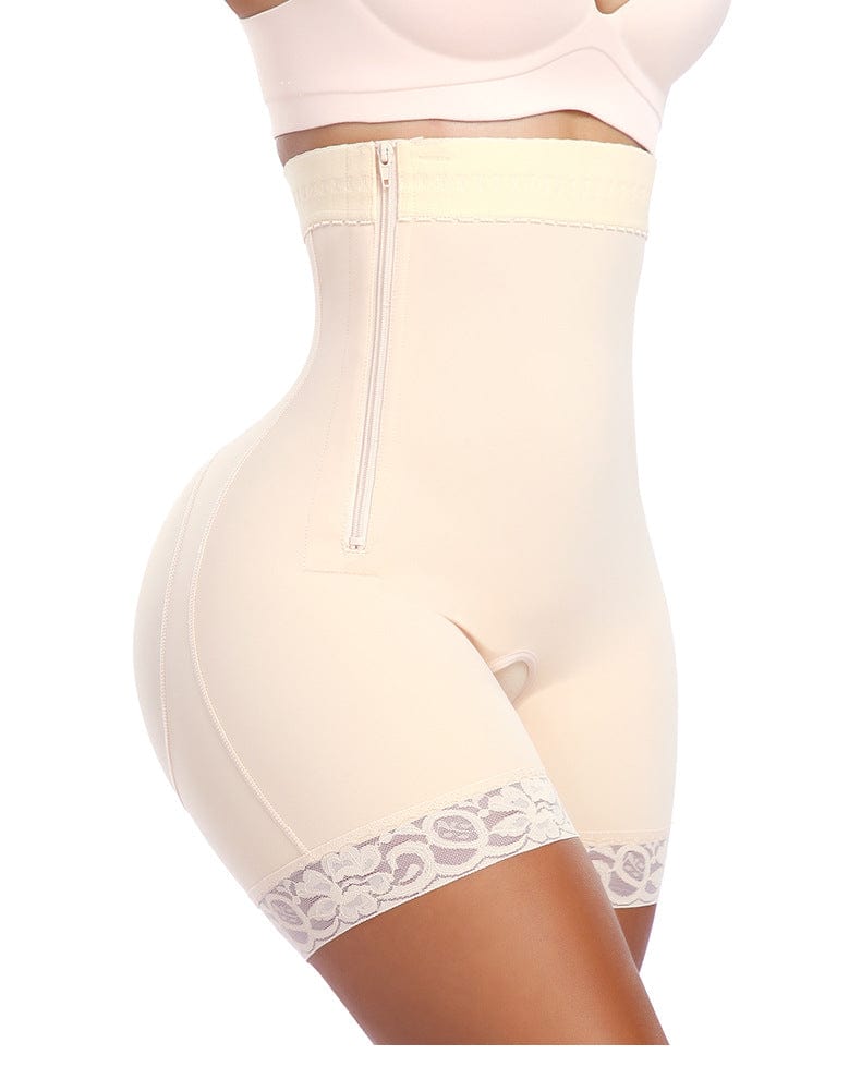 Valantomode | Lace-Trimmed Open Gusset Shapewear Shorts with Side Zipper