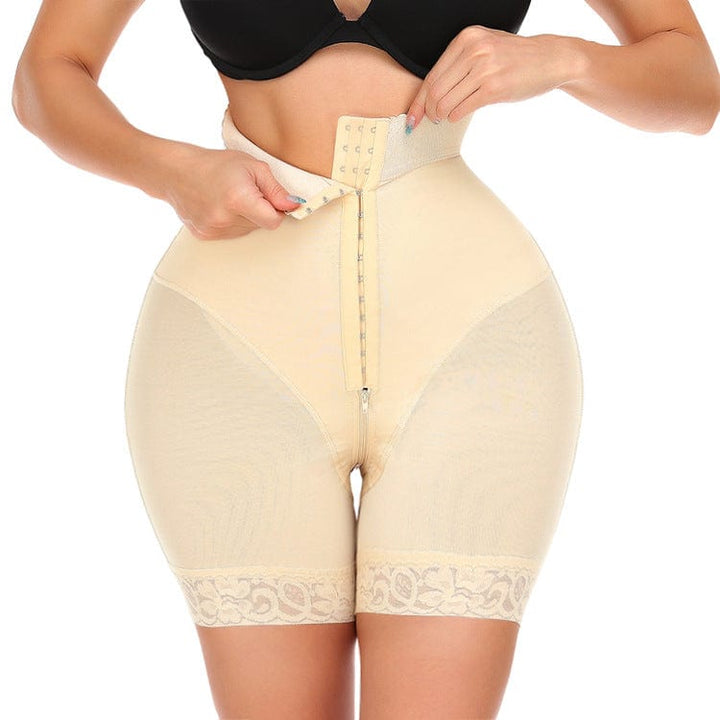 Valantomode | Lace Tummy Control Shaping Shorts with Open Gusset and Multi-Row Hook and Eye Closure
