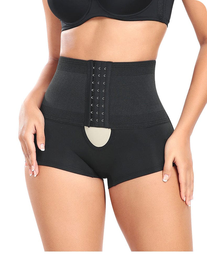Valantomode | High-Waisted Shaping Shorts with Front Hook and Eye Closure