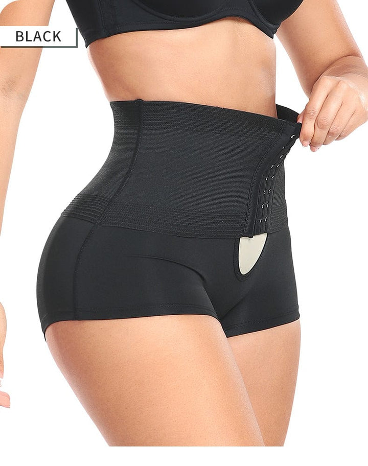 Valantomode | High-Waisted Shaping Shorts with Front Hook and Eye Closure