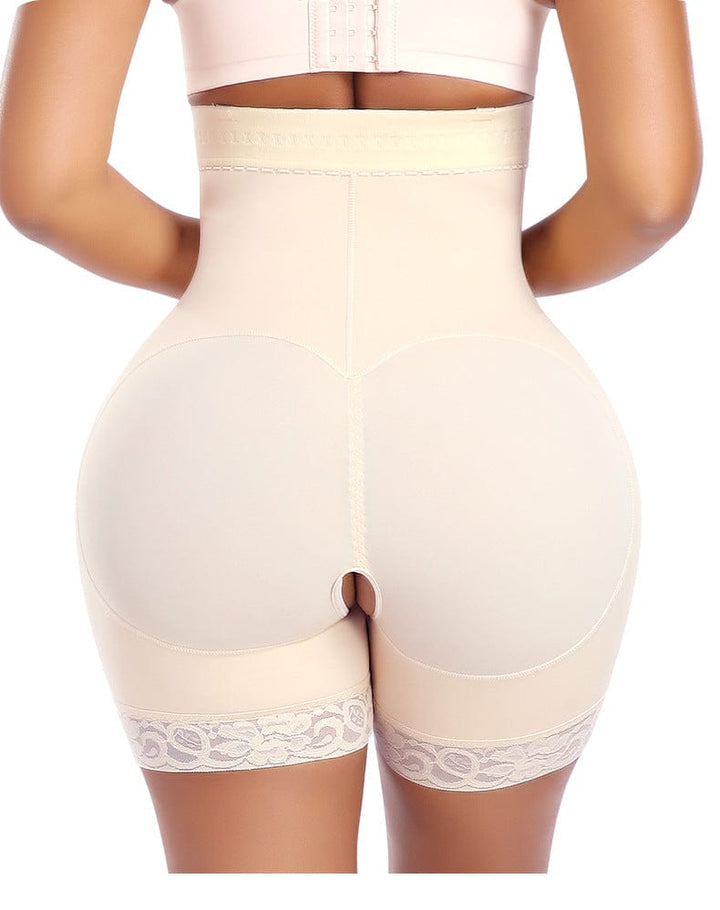 Valantomode | Lace-Trimmed Open Gusset Shapewear Shorts with Side Zipper