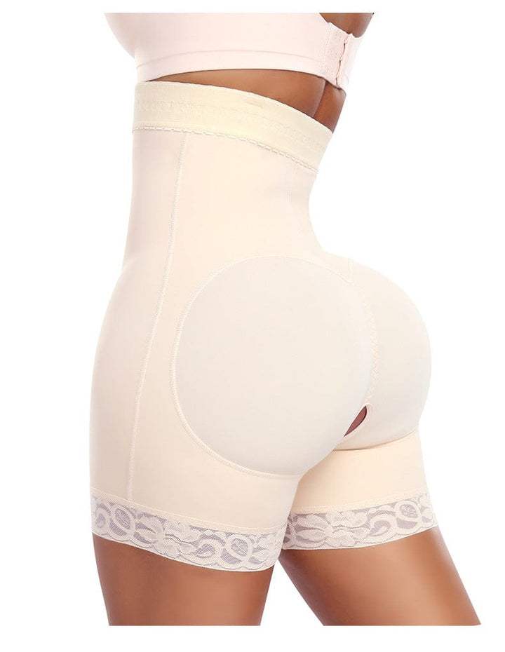 Valantomode | Lace-Trimmed Open Gusset Shapewear Shorts with Side Zipper