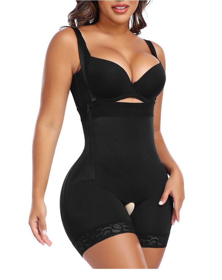 Valantomode | Lace-Trimmed Open Gusset Shapewear Shorts with Side Zipper