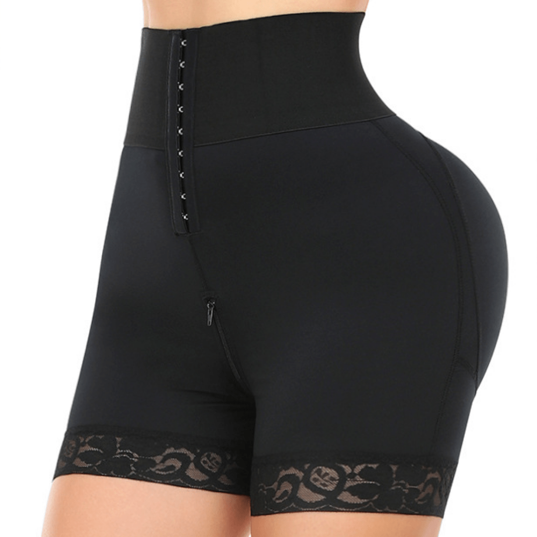 Valantomode | Lace Tummy Control Shaping Shorts with Open Gusset and Multi-Row Hook and Eye Closure