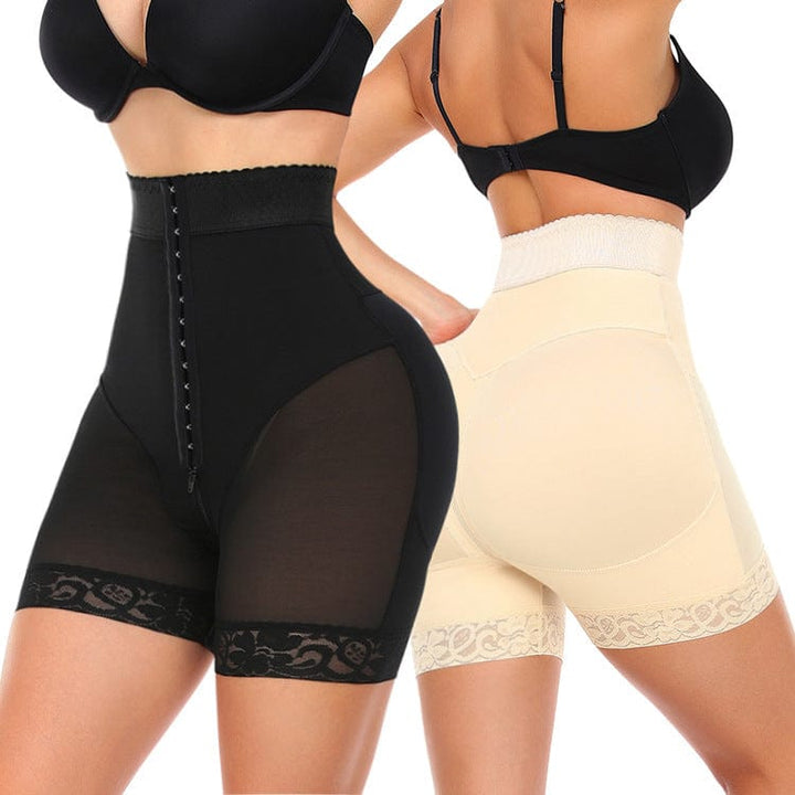 Valantomode | Lace Tummy Control Shaping Shorts with Open Gusset and Multi-Row Hook and Eye Closure