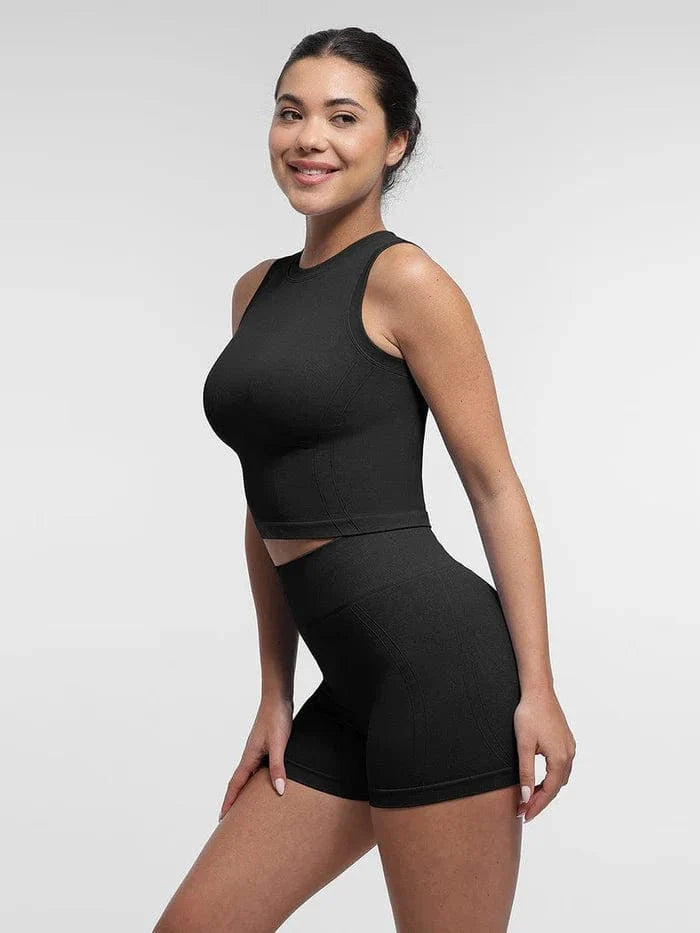 Valantomode | High-Waisted Seamless Tummy Control Peach Butt Shaping Yoga Shorts - Breathable Activewear