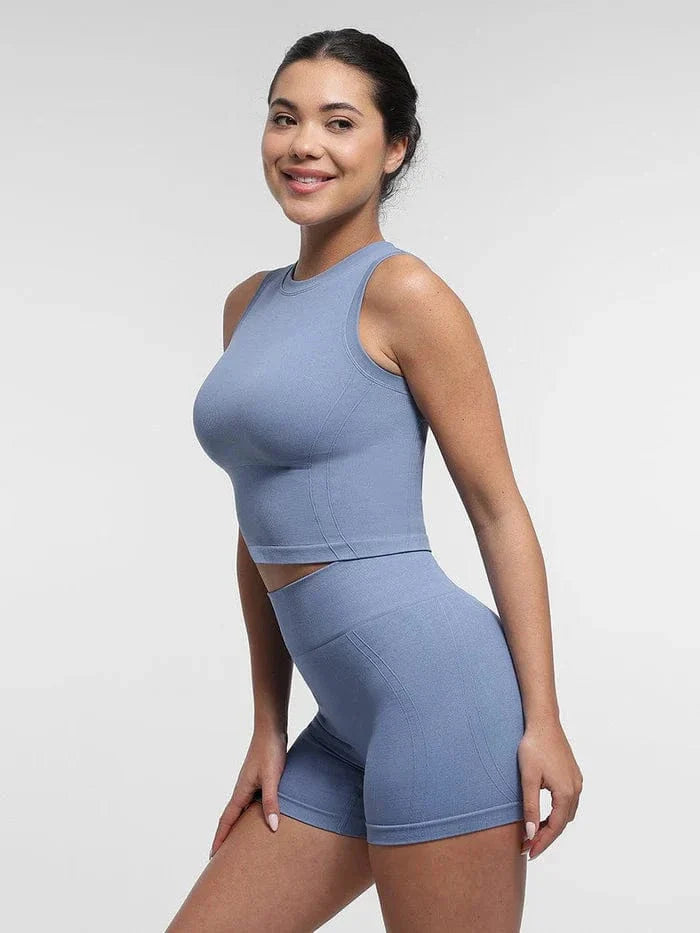 Valantomode | High-Waisted Seamless Tummy Control Peach Butt Shaping Yoga Shorts - Breathable Activewear