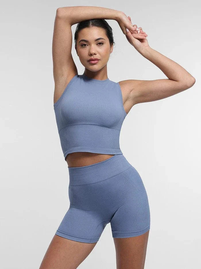 Valantomode | High-Waisted Seamless Tummy Control Peach Butt Shaping Yoga Shorts - Breathable Activewear
