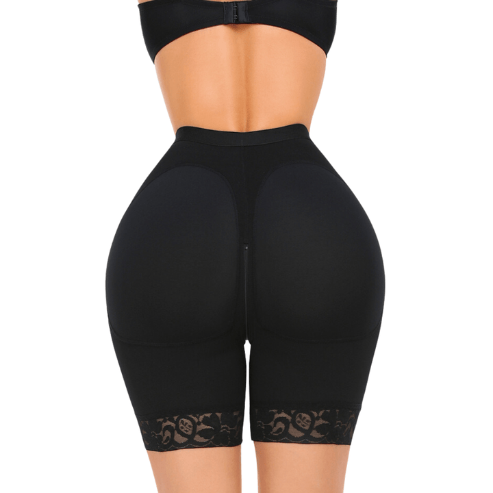Valantomode | Women's Lace Waist Cincher Shaping Shorts with Zipper and Hook & Eye Closure
