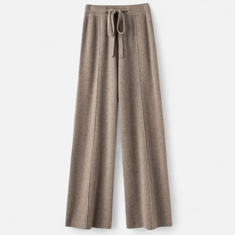 Valantomode | Women’s Wool Wide-Leg Knit Trousers – Premium High-Waisted Lounge Pants